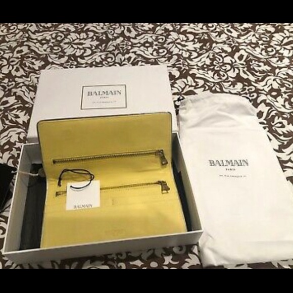 Balmain Paris Yellow Leather Medallion Clutch - Picture 7 of 13